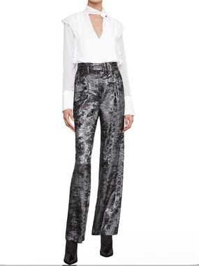 BCBGMAXAZRIA Metallic Belted Wide-Leg Trousers Size M